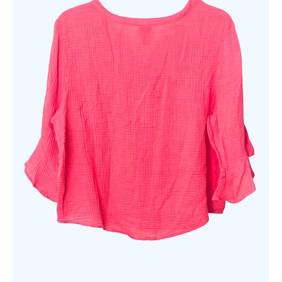 CHICO’S V-NECK 3/4 BELL SLV PULL-OVER BLOUSE, XXL/20 (CHICO’S 4), PINK PUCKERED - Picture 5 of 12